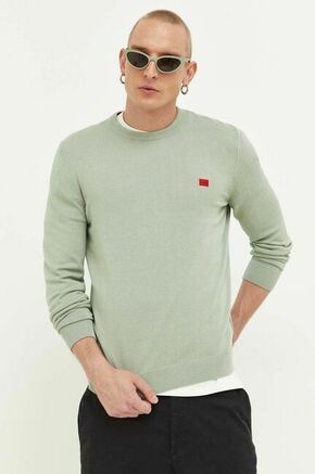 Pamučni pulover HUGO boja: zelena