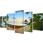 vidaXL Zidne Slike na Platnu s Printom Pješčane Plaže s Ležaljkom 200 x 100 cm