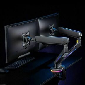 NanoRS 2-Fold Gaming Monitor Mount 17-32" with Adjustable RGB LED Lighting Desk Mount Height Adjustable Swivel Tilt Max. 9kg VESA 75x75 / 100x100