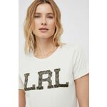 Pamučna majica Lauren Ralph Lauren boja: bež - bež. Majica kratkih rukava iz kolekcije Lauren Ralph Lauren. Model izrađen od tanke, elastične pletenine.