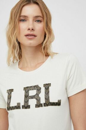 Pamučna majica Lauren Ralph Lauren boja: bež - bež. Majica kratkih rukava iz kolekcije Lauren Ralph Lauren. Model izrađen od tanke