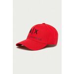 Kapa Armani Exchange boja: crvena - crvena. Kapa s šiltom u stilu baseball iz kolekcije Armani Exchange. Model izrađen od tkanine s aplikacijom.