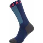Sealskinz Waterproof Warm Weather Mid Length Sock With Hydrostop Navy Blue/Grey/Red L Biciklistički čarape