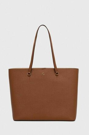Kožna torba Lauren Ralph Lauren boja: smeđa - smeđa. Velika shopper torbica iz kolekcije Lauren Ralph Lauren. Na kopčanje model izrađen od prirodne kože.
