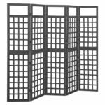 vidaXL Sobna pregrada / rešetka s 5 panela jelovina 201,5×180 cm crna