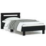 vidaXL Okvir za krevet s uzglavljem i LED svjetlima crni 90x200 cm