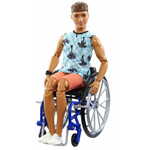 Mattel Barbie Model ken u invalidskim kolicima u plavoj kockastoj majici bez rukava