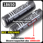 UltraFire 1000mAh Jeftina Litijska 18650 Punjiva Baterija Deklarirana 6000mAh