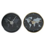 Wall Clock DKD Home Decor Black Golden Silver Aluminium Crystal World Map 30 x 4,3 x 30 cm (2 Units)