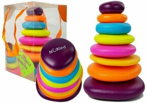 A pyramid of colorful hoops for a baby
