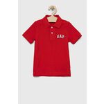 Pamučna polo majica GAP boja: crvena, s tiskom - crvena. Dječje polo majica iz kolekcije GAP. Model izrađen od tanke, elastične pletenine. Izuzetno udobni materijal.