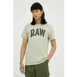 Pamučna majica G-Star Raw boja: bež, s tiskom - zelena. Majica kratkih rukava iz kolekcije G-Star Raw. Model izrađen od pletiva s aplikacijom. Izuzetno udobni materijal, izrađen od prirodnih vlakana.