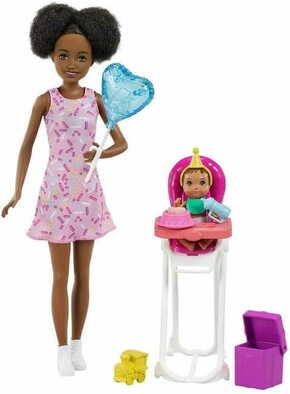 Mattel Barbie Nanny set za igranje Rođendanska zabava - crnokosa (FHY97)