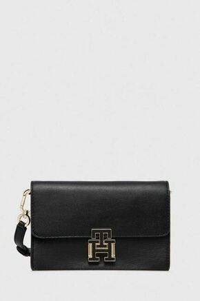 Kožna torba Tommy Hilfiger boja: crna - crna. Mala torba iz kolekcije Tommy Hilfiger. Model na kopčanje