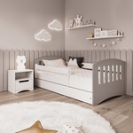 Drveni dječji krevet Classic s ladicom - sivi - 180x80cm