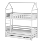 Drveni dječji krevet na kat Iga s tri kreveta i ladicom, 190 x 90 cm, bijeli