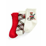 Set od 3 para dječjih visokih čarapa Polo Ralph Lauren 445896759001 Red/Cream
