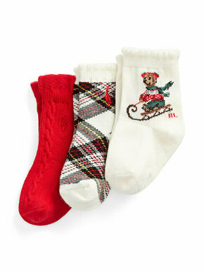 Set od 3 para dječjih visokih čarapa Polo Ralph Lauren 445896759001 Red/Cream