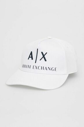 Kapa Armani Exchange boja: bijela - bijela. Kapa s šiltom u stilu baseball iz kolekcije Armani Exchange. Model izrađen od tkanine s aplikacijom.