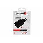 Swissten mrežni adapter za punjač PowerDelivery 25W, iPhone + Samsung, crni