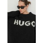 HUGO Red Široki pulover 'Slogues' crna / bijela