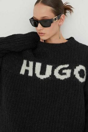 HUGO Red Široki pulover 'Slogues' crna / bijela