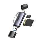 Čitač memorijskih kartica UGREEN, USB C/A 2.0, TF/microSD/SD kartice, sivi