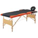 vidaXL Sklopivi masažni stol s 2 zone drveni crno-narančasti