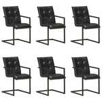 Konzolne blagovaonske stolice od prave kože 6 kom crne