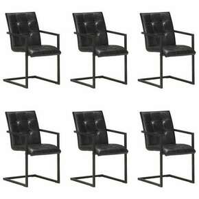 Konzolne blagovaonske stolice od prave kože 6 kom crne