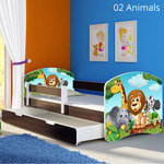 Dječji krevet ACMA s motivom, bočna wenge + ladica 160x80 02 Animals