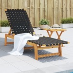 vidaXL Ležaljka za sunčanje sa stolićem crna od drva bagrema i tkanine
