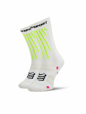 Visoke unisex čarape Compressport Aero XU00054B White/Safe Yellow/Neo Pink
