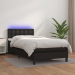 Krevet box spring s madracem LED crni 90x190 cm od umjetne kože