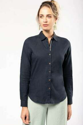 LADIES LONG SLEEVE LINEN AND COTTON SHIRT - Navy