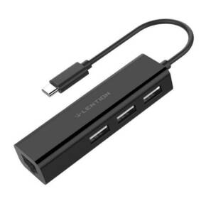 Lention Hub USB-C na 3x USB 2.0 + Ethernet adapter (crni)