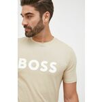 Pamučna majica BOSS Boss Casual boja: bež, s tiskom - bež. Majica kratkih rukava iz kolekcije BOSS. Model izrađen od pletiva s tiskom.