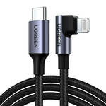 Lightning na USB-C kutni kabel UGREEN US305, PD, 3A, 1m (crni)
