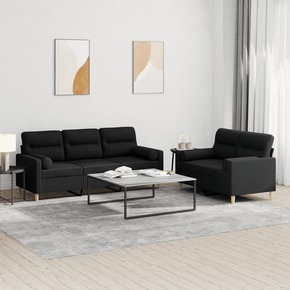 2-dijelni set sofa s jastucima crni od tkanine