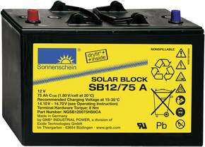 GNB Sonnenschein Solar-Block SB12/75 A NGSB120075HS0CA solarni akumulator 12 V 75 Ah olovno-gelni (Š x V x D) 330 x 236 x 171 mm konusni pin