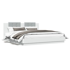 VidaXL Okvir kreveta s uzglavljem i LED svjetlima bijeli 200 x 200 cm