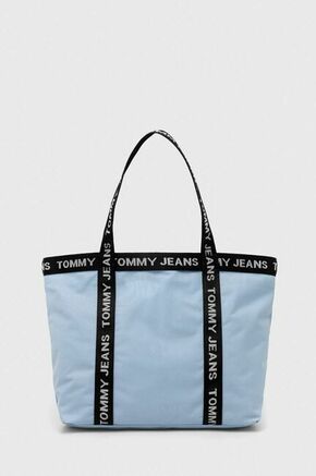 Torba Tommy Jeans - plava. Velika torba iz kolekcije Tommy Jeans. na kopčanje model izrađen od tekstilnog materijala.