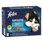 FELIX Fantastic Riblji izbor u želeu, potpuna hrana za kućne ljubimce, za odrasle mačke, mokra hrana s tunom, lososom, bakalarom i listom u želeu, 12x85g