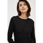Vuneni pulover Calvin Klein za žene, boja: crna, lagani - crna. Pulover iz kolekcije Calvin Klein. Model s okruglim izrezom, izrađen od elastičnog pletiva.