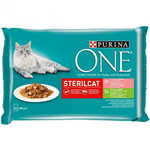 Purina ONE SterilCat vrećice za mačke, mini fileti s puretinom, lososom, mrkvom i zelenim grahom u soku, 24x 85 g