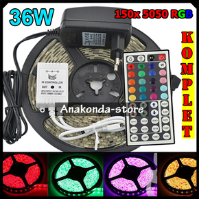 36W LED Traka 150-5050 RGB Cijeli Komplet 5m + Adapter + Daljinski 44 Tipke - NE - IP20