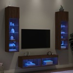 6-dijelni zidni TV elementi s LED svjetlima boja smeđeg hrasta