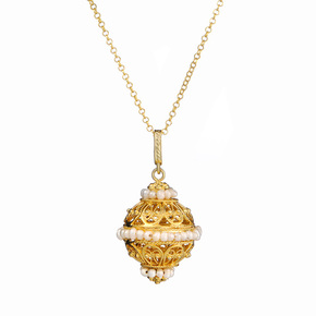 Tradicionalni nakit Ogrlica šibenski botun obogaćena sa 3 reda bisera - Yellow gold pozlata 24K - Zlatna