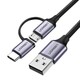 Kabel UGREEN, USB 2.0 A (M) na Micro USB + USB-C (M), 3A, crni, 1m
