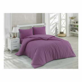 Ljubičasta pamučna posteljina s plahtom za bračni krevet Plum